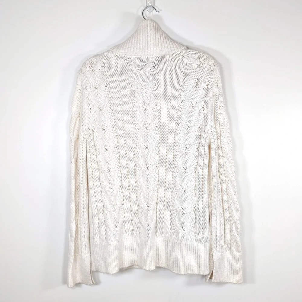 Banana Republic Chunky Cable Knit Cowl Neck Fisherman Sweater Cotton Wool M